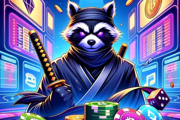 This dynamic and exciting visual encapsulates the essence of a ninja navigating the world of cryptocurrency and casino gaming, perfect for setting the tone of your guide site focused on crypto casino and staking options.