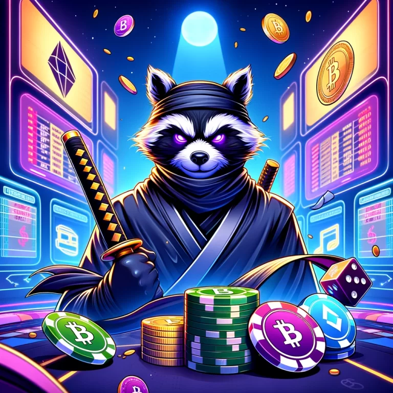 This dynamic and exciting visual encapsulates the essence of a ninja navigating the world of cryptocurrency and casino gaming, perfect for setting the tone of your guide site focused on crypto casino and staking options.