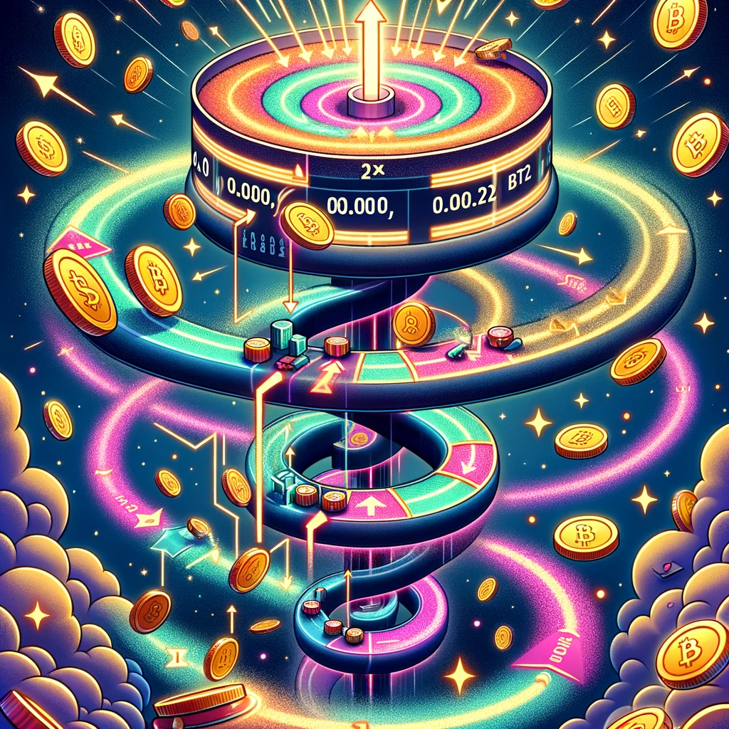This image illustrates a betting scenario in the Limbo game on BetFury, starting with a modest bet and employing the Martingale strategy after a loss. It visually narrates the sequence of placing an initial bet, achieving a win, facing a loss, and then doubling the bet to recover and achieve profit. The use of coins, multipliers, and arrows effectively communicates the flow of actions and strategic decisions involved in the game.