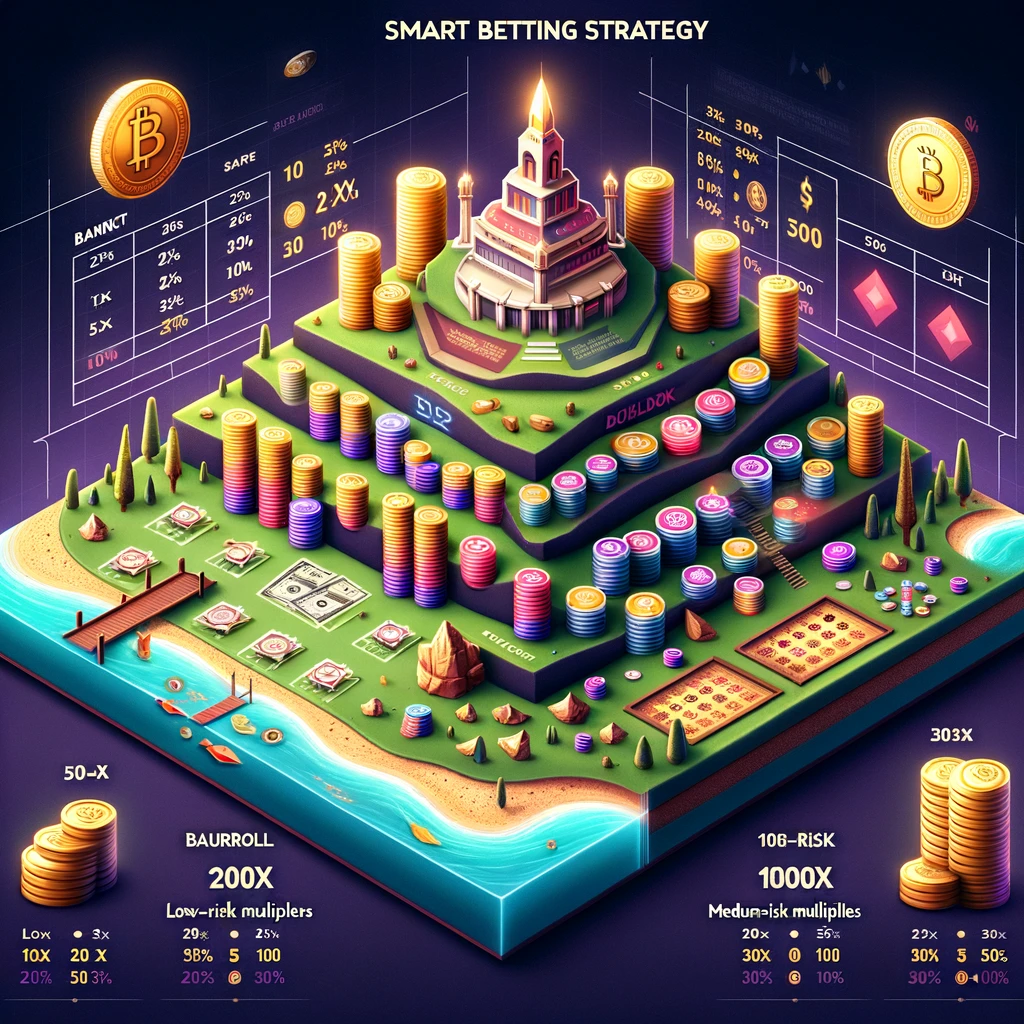 Here's the designed image visualizing a smart betting strategy with a 100 USDT bankroll, showing how to allocate funds across different risk levels for a balanced gaming session on BetFury.io.