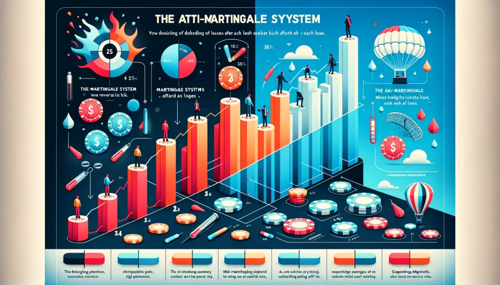 The infographic above visually represents the Martingale and Anti-Martingale betting strategies. On one side, it shows the Martingale System with bets being doubled after each loss, leading up to a win that covers all previous losses and provides a profit. The other side illustrates the Anti-Martingale System, where bets are halved after a loss and doubled after a win, emphasizing a strategy to capitalize on wins while reducing losses. This design aims to make the concepts of these strategies easily understandable at a glance. How to win in Betfury Crash